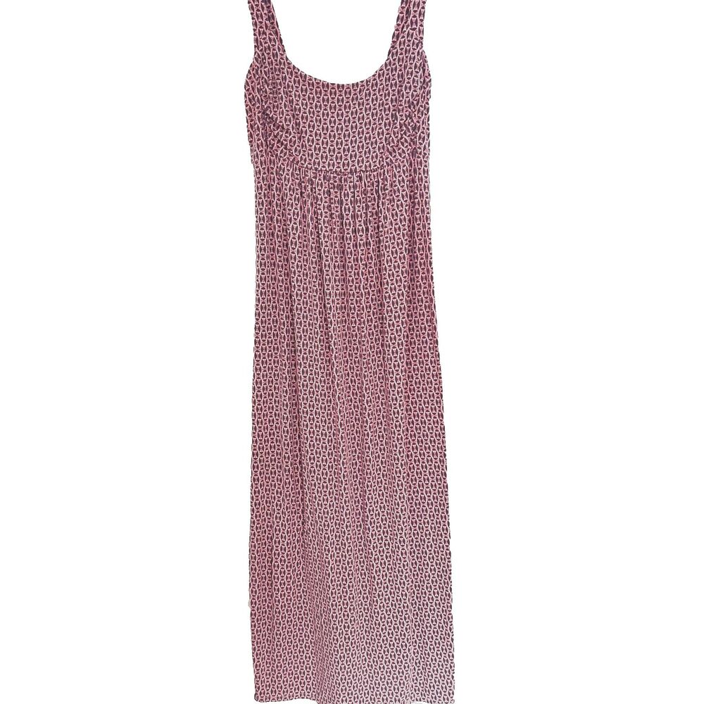 Fresh Produce Maxi Dress S Pink Brown Print Tank Stretch Smocked Pockets